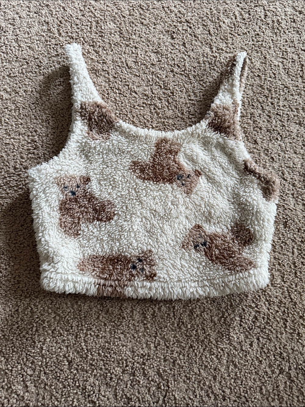 Cozy Cream Teddy Print Plush Crop Cami